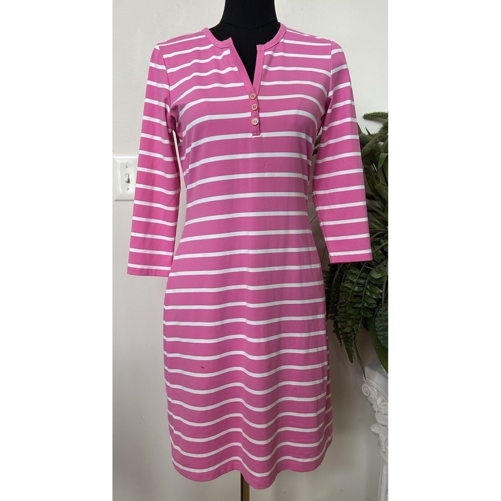New J McLaughlin Womens Catalina Cloth Pink Stripe Stretch Shirt Dress Size S